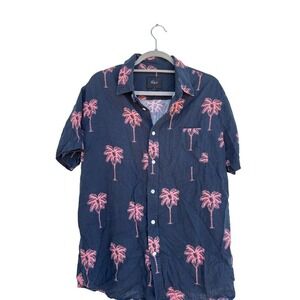 Rails Mens Large Button Down‎ Shirt Pink Palm Tree Print Short Sleeve, Sz L